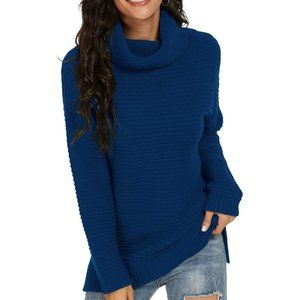 PrinStory Blue Chunky Turtle Neck Tunic Sweater
